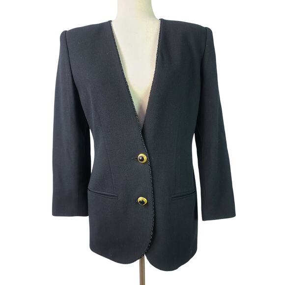Lord  & Taylor Black Wool 2 Button Jacket Blazer Coat Lined Gold Buttons 6 P - Picture 1 of 4